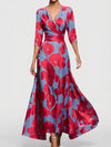 Gleamond | Women’s Elegant Maxi Dress V Neck Floral Print Long Dress