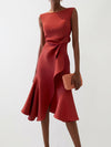 Gleamond | Women’s Elegant Midi Dress Sleeveless Asymmetric Formal Style