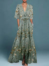 Gleamond | Women’s Floral Maxi Dress V Neck Elegant Summer Style