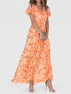 Gleamond | Women’s Floral Maxi Dress V Neck Short Sleeve Summer Style