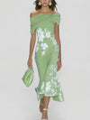 Gleamond | Women’s Floral Midi Dress Elegant Off Shoulder Slim Fit