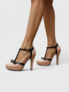 Gleamond | Women’s Platform Stiletto Heels with Contrast T-Bar Strap and Bow Detail