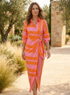 Gleamond | Striped Wrap Midi Shirt Dress with Collared Neck and Tie Waist