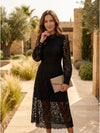 Gleamond | Women’s Pink Lace Midi Dress with High Neck