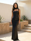 Gleamond | Women’s Satin Maxi Dress with Square Neck