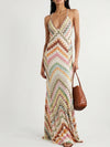 Gleamond | Women’s Sleeveless Maxi Dress Chevron Pattern Slim Fit Dress