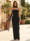 Gleamond | Women’s Strapless Bodycon Maxi Dress with Scarf