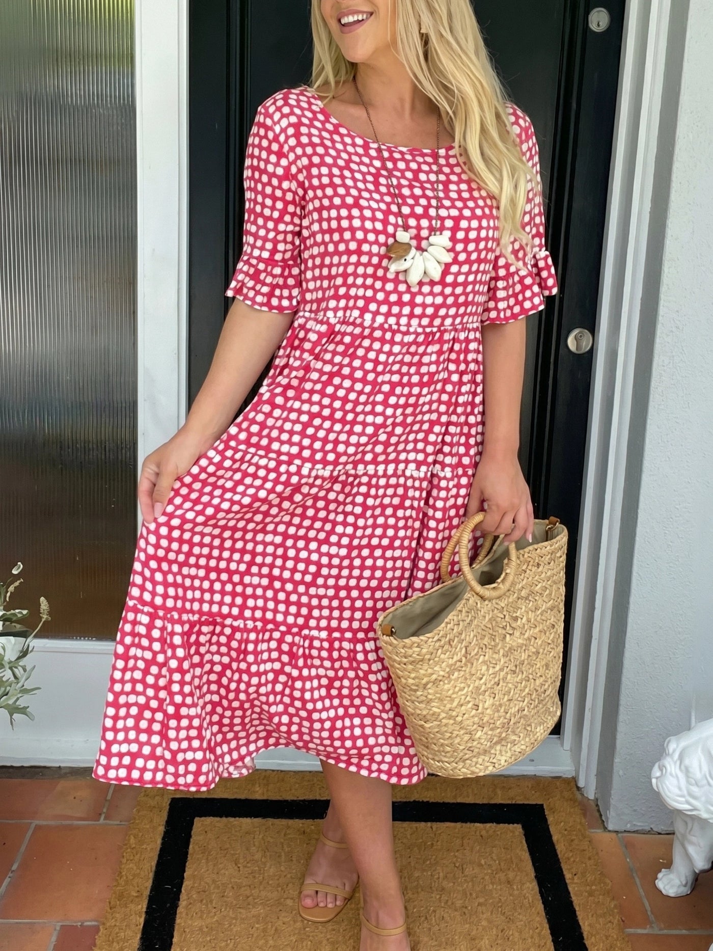 loose fitting midi summer dresses YueHuiYing Women's Solid Color Shift Dress Short Sleeve Crew Neck Casual Loose Fit Summer Dress with Pockets A-Line Midi Dress for Daily