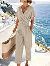 Gleamond | Women’s Two Piece Set Wrap Top Cropped Pants Elegant Outfit