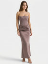 Gleamond | Women Satin Maxi Dress With Draped Waist