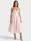 Gleamond | Women Satin Midi Dress With Structured Bodice