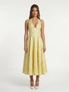 Gleamond | Women Yellow Halter Midi Dress With Jacquard Detail