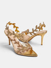 Gleamond | Women's Ankle Strap Sandals with Open Toe and Leaf Embellishment