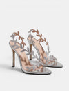 Gleamond | Women's Ankle Strap Sandals with Open Toe and Leaf Embellishment