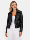 Gleamond | Women's Biker Jacket with Asymmetric Zip Fastening and Quilted Sleeves