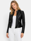 Gleamond | Women's Biker Jacket with Stand Collar and Zip Fastening