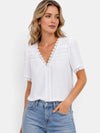 Gleamond | Women's Blouse with V Neck and Lace Trim