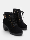 Gleamond | Women's Chunky Sole Ankle Boots with Lace Up and Block Heel