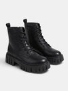 Gleamond | Women's Chunky Sole Ankle Boots with Lace Up and Side Zip