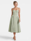 `Gleamond | Women's Corset Bodice Midi Dress with Sweetheart Neckline and Pleated Full Skirt`