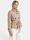 Gleamond | Women's Cropped Trench Jacket with Belted Waist and Stand Collar