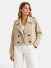 Gleamond | Women's Cropped Trench Jacket with Double Breasted Front and Lapel Collar