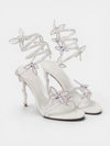 Gleamond | Women's Crystal Embellished Stiletto Sandals with Spiral Ankle Wrap and Butterfly Detail