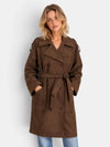 Gleamond | Women's Double Breasted Trench Coat with Belted Waist and Longline Design