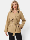 Gleamond | Women's Double Breasted Trench Coat with Lapel Collar and Belted Waist
