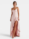 Gleamond | Women's Strappy Maxi Dress with Ruched Waist and High Low Ruffle Hem