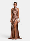 Gleamond | Women's Halter Neck Maxi Dress with Side Split and Draped Design