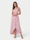 Gleamond | Women's Elegant Halter Neck Maxi Dress Ruffle Detail Dress