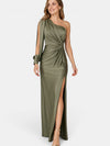 Gleamond | Women's One Shoulder Maxi Dress with Side Split and Draped Design