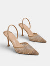 Gleamond | Women's Rhinestone Slingback Pumps with Pointed Toe and Mesh Upper