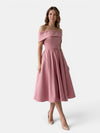 Gleamond | Women's Off Shoulder Fit and Flare Midi Dress with Pleated Full Skirt