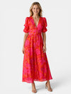 Gleamond | Women's Floral Maxi Dress with V Neck and Puff Sleeves