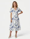 Gleamond | Women's Floral Print Midi Dress Wrap V-Neck Flutter Sleeve