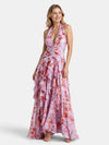 Gleamond | Women's Halter Maxi Dress with Ruched Waist and Tiered Skirt