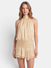 Gleamond | Women's Halter Mini Dress with High Neck and Pleated Skirt