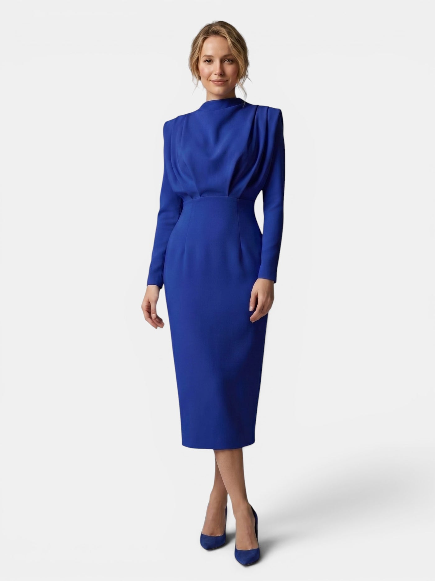 high neck long sleeve knee length dress Gleamond Neckline:Scoop Neck