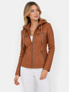 Gleamond | Women's Hooded Biker Jacket with Zip Fastening and Zip Pockets