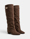 Gleamond | Women's Knee High Boots with Block Heel and Buckle Strap