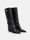 Gleamond | Women's Knee High Boots with Pointed Toe and Buckle Detail
