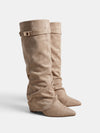 Gleamond | Women's Knee High Boots with Pointed Toe and Side Zip