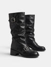 Gleamond | Women's Knee High Boots with Buckle Detail and Block Heel