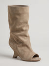 Gleamond | Women's Knee High Boots with Open Toe and Sculpted Heel