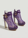 Gleamond | Women's Lace Platform Stiletto Ankle Boots with Peep Toe and Metallic Heel