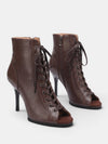 Gleamond | Women's Lace Up Ankle Boots with Open Toe and Side Zip