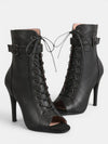 Gleamond | Women's Lace Up Peep Toe Ankle Boots with Stiletto Heel