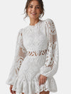 Gleamond | Women's Long Sleeve Mini Dress with Round Neck and Ruffle Hem
